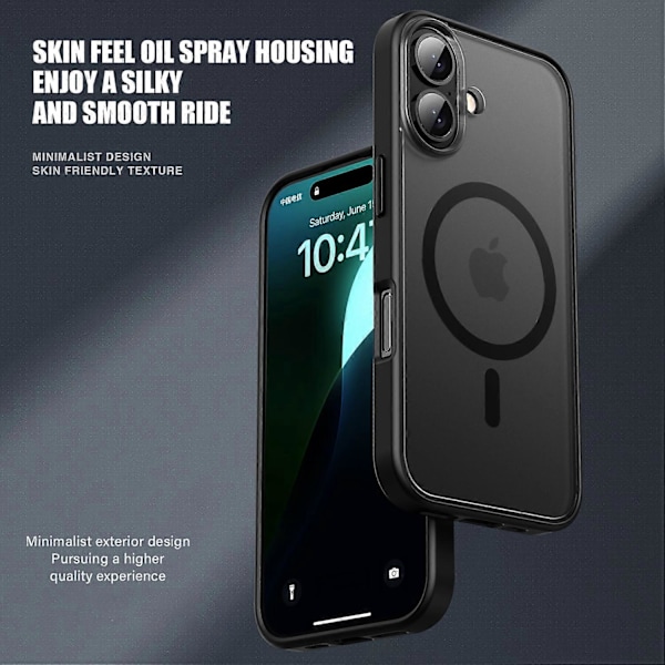 Skal för iPhone 16 Plus Matt PC+TPU Telefonfodral Kompatibelt med MagSafe - Grå Multicolor Translucent
