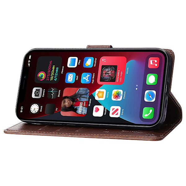 För Iphone 15 Imprinted Butterflies Mobiltelefon Stand Case Pu Läder Plånboksskal med rem Brown