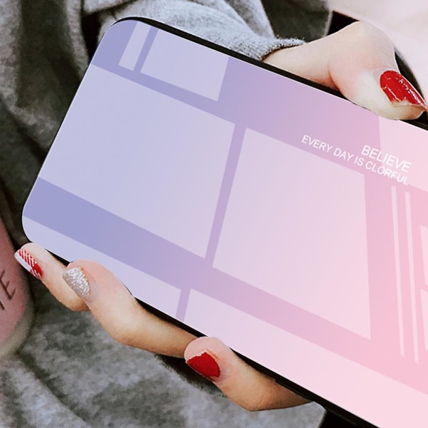 Til Iphone 15 Plus Mønsterprintet Telefon Bagside Cover Hærdet Glas+pc+tpu Hybrid Skal Gradient Pink Purple