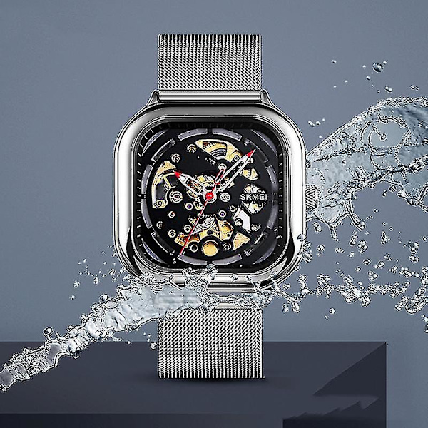 Skmei 9184 Herre Firkantet Tourbillon Automatisk Mekanisk Ur Guld
