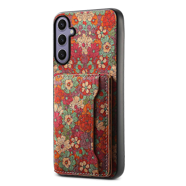 Samsung Galaxy S25+ -kotelo, kukkakuvioinen nahka + PC + TPU-suojus korttipidikkeellä ja jalustalla Multicolor Style B