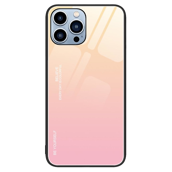 För Iphone 15 Pro Max Gradient Hårt phone case Härdat glas + PC + Tpu Anti-Scratch cover Gold Pink