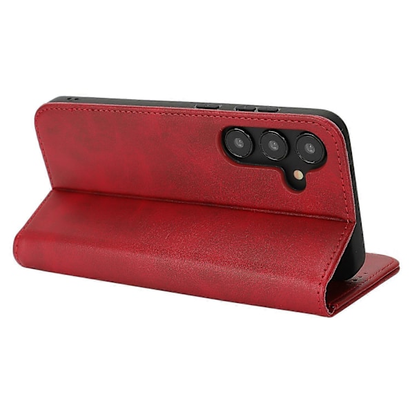 Til Samsung Galaxy S25 Etui PU Læder Kalvepræget Magnetisk Lukning Smartphone Cover - Mørkebrun Multicolor Red