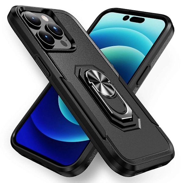 Defender Series til iPhone 14 Pro 6.1 tommer Ring Kickstand Design PC+TPU Telefon Cover Bagside