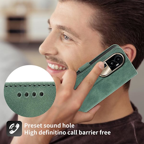 Telefon Cover Til Oppo Reno10 Pro+ 5g, Linjer Præget Pu Læder Wallet Flip Stand Case Green
