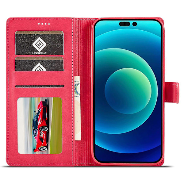 LC.IMEEKE Pung Etui til iPhone 15 Pro Max Kalvetekstur Foldbart Stativ PU Læder Flip Cover Multicolor Style E