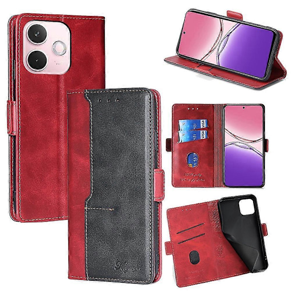 Til Oppo A5 Pro 4G/ 5G/ A5 Energy 5G Etui Kontrastfarve Tegnebog Læder Telefoncover Multicolor Black + Red