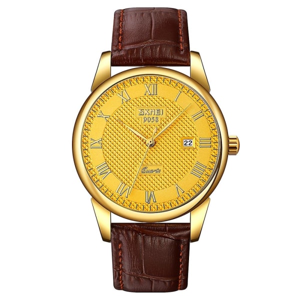Skmei 9058 Multifunksjonell Utendørs Mote Vanntett Gull Skall Quartz Armbåndsur Gold Face Brown