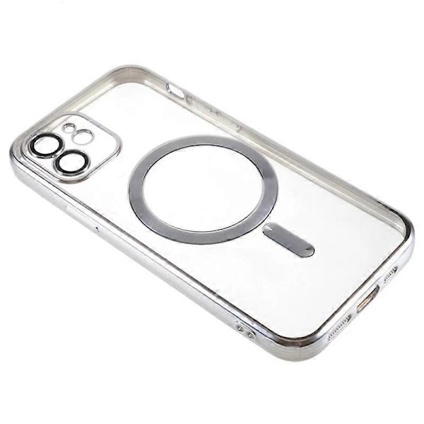 För iPhone 12 6,1 tum Magnetiskt Skal WANLONFENG Elektropläterat TPU-skydd med Linsskydd + 2 st Härdat Glas Multicolor Silver