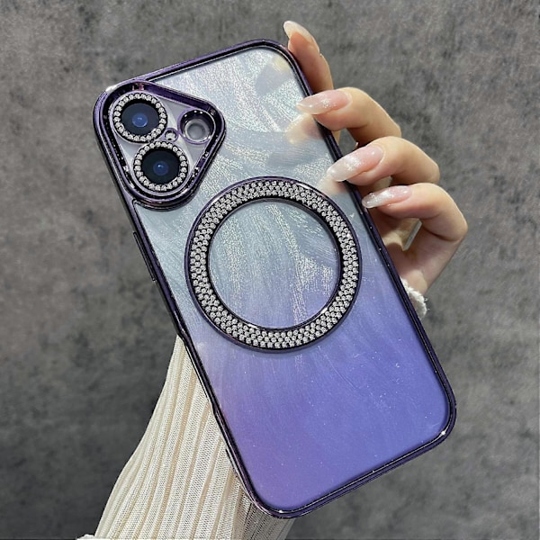 Magnetisk etui til iPhone 16 med fjertekstur, bling og glitrende TPU+PC-telefoncover Multicolor Style C