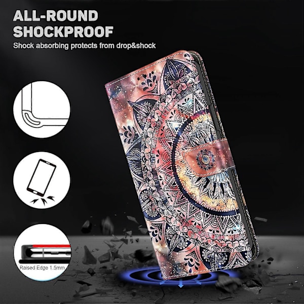 Til iPhone 16 Pro Etui Stativ Mønsterprint Læder Telefon Cover - Stående Kat Multicolor Color Mandala