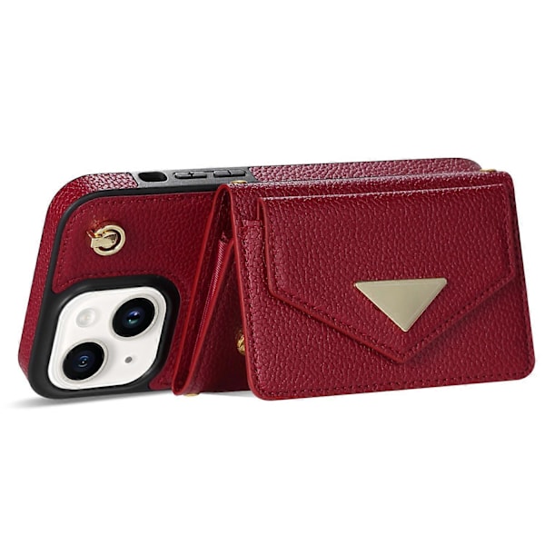Til iPhone 14 Etui Kort Taske Ridsefast Læder+TPU Cover med Skulderrem Multicolor Style B
