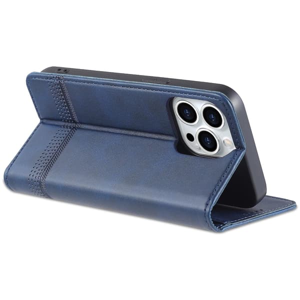 För Iphone 15 Pro Max Pu Läderplånbok Cover Stativ Case Blue