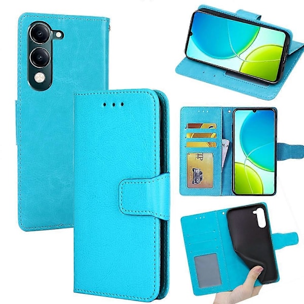 Til vivo Y29s 5G/ Y04 4G Etui Pung PU Læder + TPU Foldbart Stativ Telefon Cover Multicolor Baby Blue