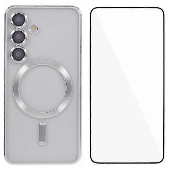 Samsung Galaxy S24+ Magneettikotelo WANLONFENG Täysi Suojaus Galvanoidulla TPU-kuorella ja Karkaistulla Lasilla Multicolor Silver