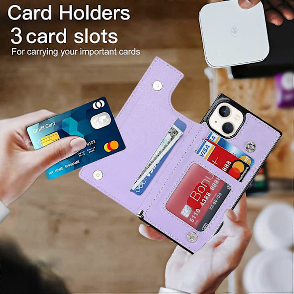 RFID-suojattu lompakkokotelo iPhone 15:lle TPU+PU-jalustalla ja olkahihnalla Multicolor Style F