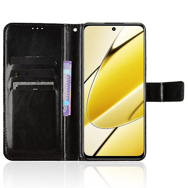Pu case för Realme 11x 5g, plånbok Crazy Horse Texture Stand Cover Black