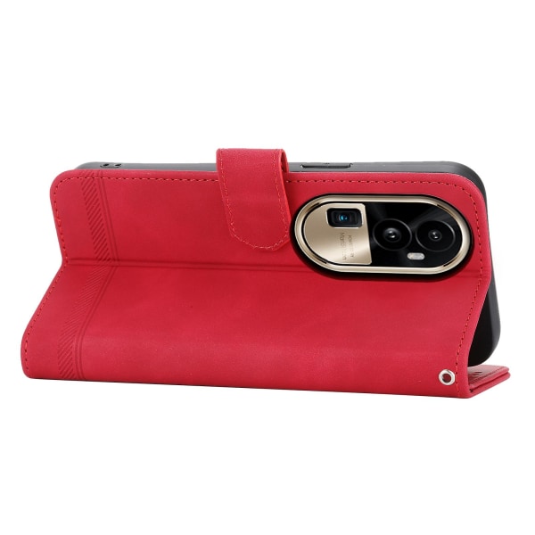 Cover för Oppo Reno10 Pro+ 5g, linjer tryckt Pu-läder plånboksfodral Flip Stand Case Red