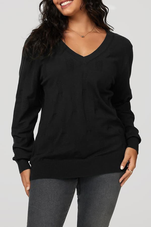 Dammode höstmode 2023 V-ringad Långärmad tröja Stickad Casual tröja Toppar Mysiga moln Black XX-Large