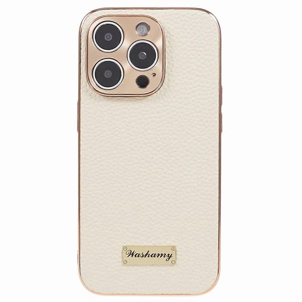 Mobilskal för iPhone 14 Pro Elektropläterad Äkta Koläder+PC+TPU Multicolor Style E