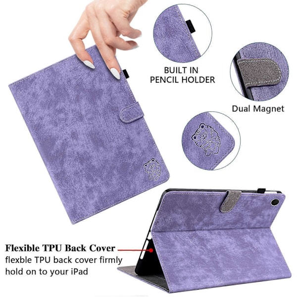 For Samsung Galaxy Tab A9 Lærdeksel Søtt Tigeravtrykk Justerbart Stativ Nettbrettveske Multicolor Style D