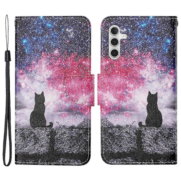 Til Samsung Galaxy A25 5G Etui Mønsterprint Kryds Tekstur Cover Multicolor Starry Sky/Cat