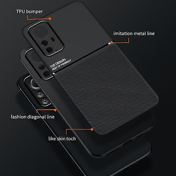 Til Xiaomi Redmi Note 12S 4G Linjer Præget PU Læder+TPU Etui Magnetisk Bilholder Telefon Cover Multicolor Style C