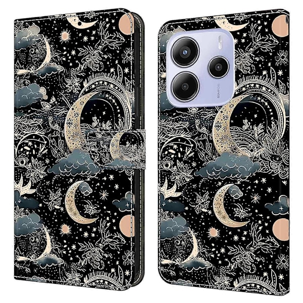 För Xiaomi Redmi Note 14 5G Fodral PU Läder Plånbok Telefonfodral med Ställ Multicolor Moon
