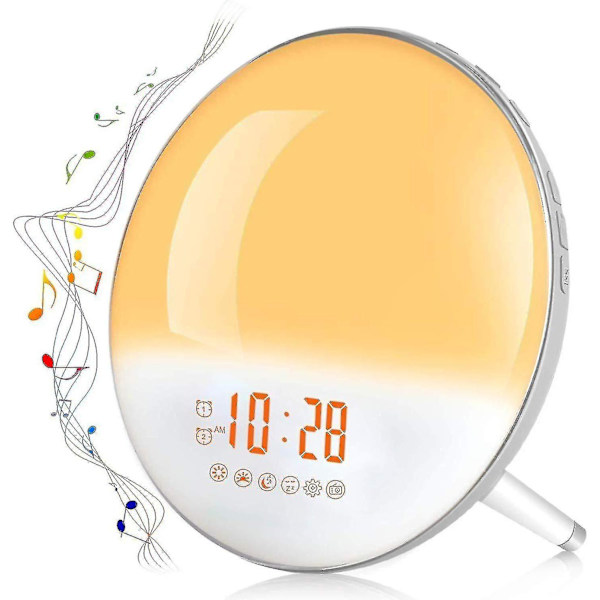 Naiwang Wake Up Light Väckarklocka, Simulering av Dawn Led Light med 2 larm och 7 naturliga ljud, FM-radio, 7 ljusfärger, 20 ljusstyrkenivåer, wh