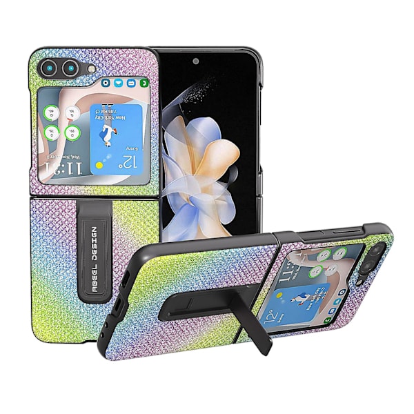 För Samsung Galaxy Z Flip5 5g Rhinestone Texture Back Cover Pu Läder+PC Kickstand Phone case Multi-color