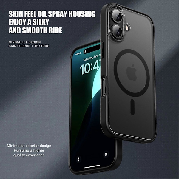Skal för iPhone 16 Plus Matt PC+TPU Telefonfodral Kompatibelt med MagSafe - Grå Multicolor Black