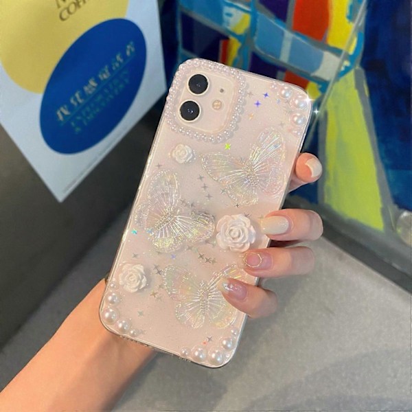 Retro Epoxy Sommerfugl TPU Telefoncover med Perledekoration til iPhone 13