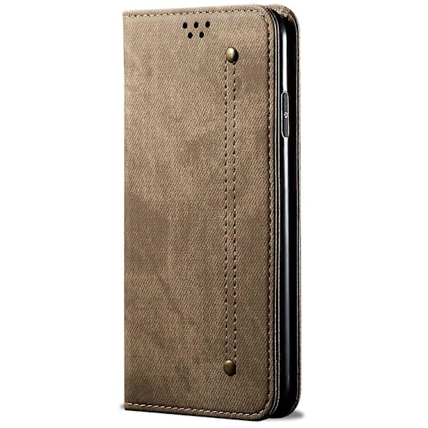 Mobilskal för Xiaomi Redmi Note 13 Pro+ 5G, jeansstruktur i tyg och läder Multicolor Khaki