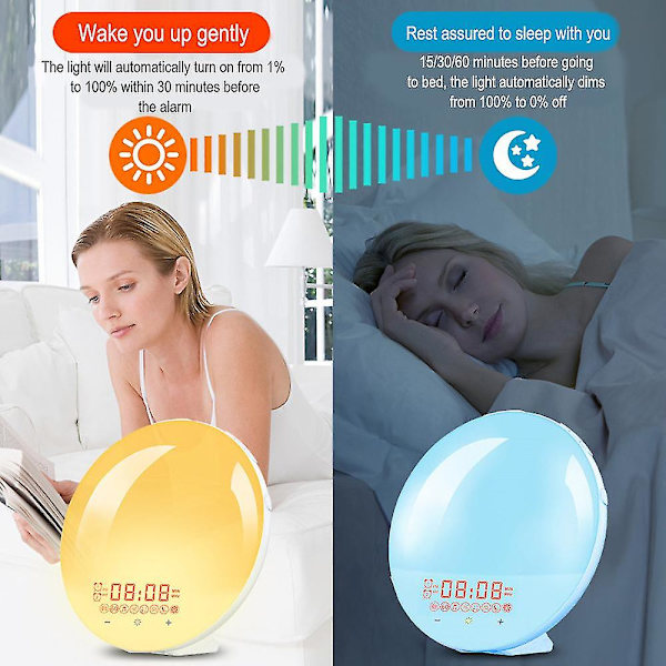 Simulera soluppgång och solnedgång för att hjälpa till att sova Färgglad atmosfär Led litet nattljus Naturligt väckningsljus Väckarklocka