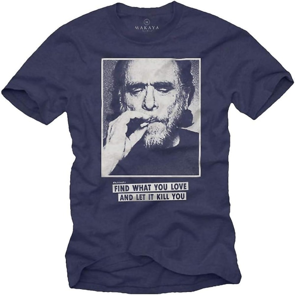 Makaya Charles Bukowski Poems T-shirt Blue 3XL
