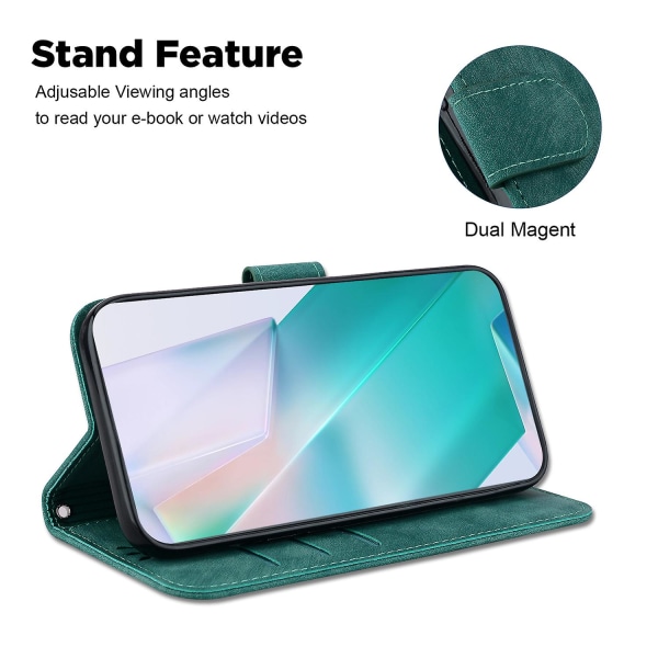 För Zte Blade A72/blad V40 Vita Magnetlås Case Imprint Cover med plånbok Green