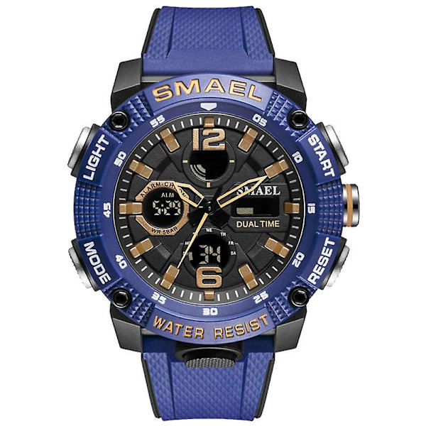 Smael Dual Time Led Display Digital watch För män Vattentät Simning Quartz Sportklockor Auto Date Alarm Clock Armbandsur 8039 Dark blue