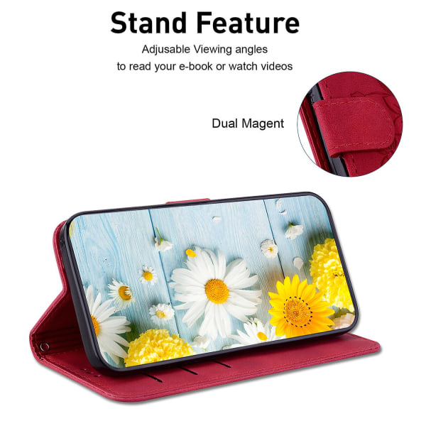 För Xiaomi Redmi Note 12 Pro+ 5g Telefon Case Stativ Plånbok tryckt Flower Cover Red
