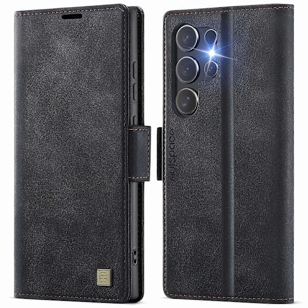 För Samsung Galaxy S24 Ultra Fodral AUTSPACE A11 RFID-blockerande Retro Läder Mobiltelefon Plånboksfodral Multicolor Black