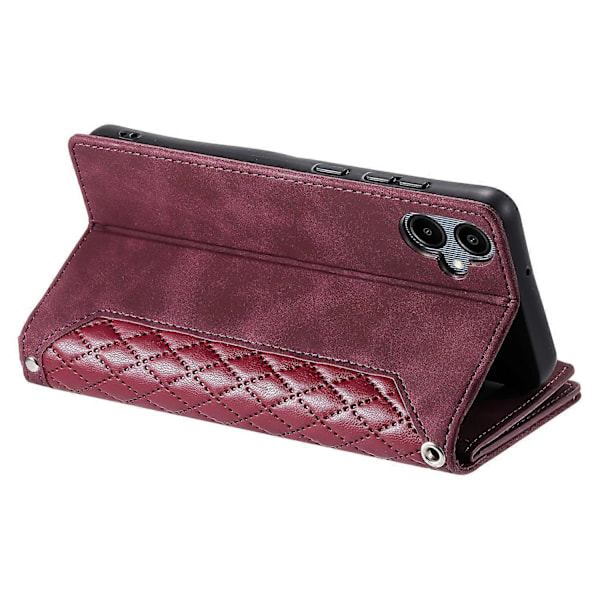 Tyyli 005 Samsung Galaxy A06 5G Lompakkokotelo Timanttikuvioinen Tikkaus PU-nahkainen Puhelinkotelo Multicolor Wine Red