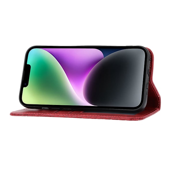 Til Iphone 14 Anti-ridse Kalvetekstur Magnetisk Tegnebog Pu Læder Etui Præget Rombe Mønster Stå Cover Med Rem Red