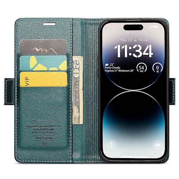 CASEME 023 Serie Til iPhone 15 Pro Max RFID Blokerende Læder Wallet Case Flip Stand Telefon Cover Multicolor Style C