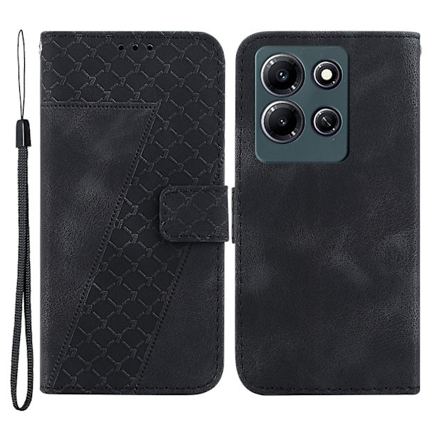 För Infinix Note 30i 4g Dammtät Pu-läder Phone case Ställ tryckt 7-formsmönster Flip Cover Black