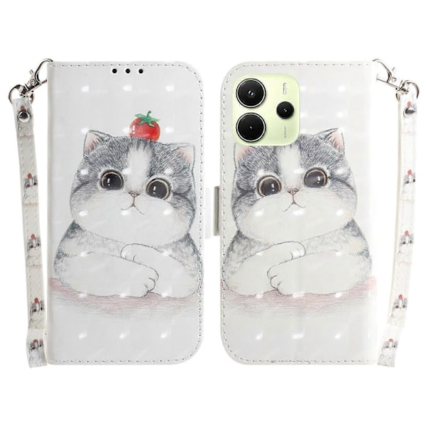 Til Xiaomi Redmi Note 14 4G Etui Mønstertryk Læder Wallet Telefon Cover med Håndledsrem Multicolor Cute Cat