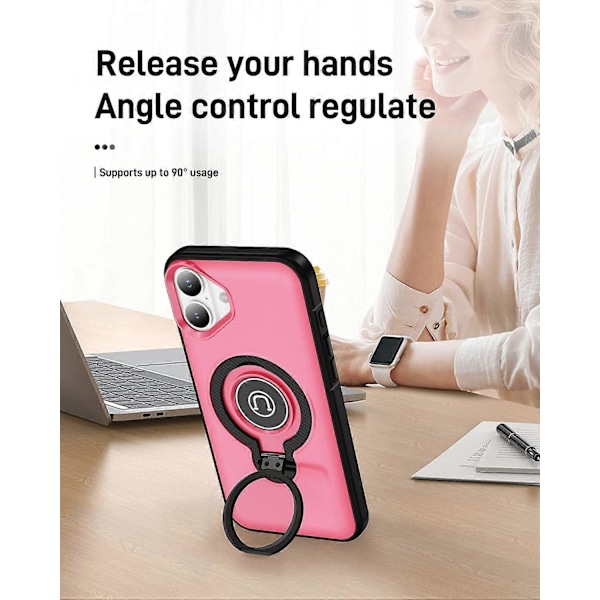 Skal för iPhone 16 Plus TPU+PC Magnetisk Bilhållare Telefonskal med Ringstativ Multicolor Pink