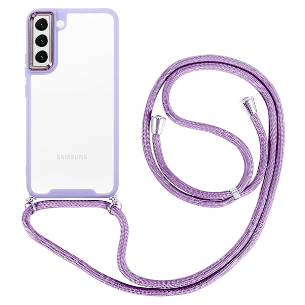 Tpu + cover för Samsung Galaxy S22+ 5g, tjockt phone case mot fall Galvaniserad linsram med lång halsband Purple