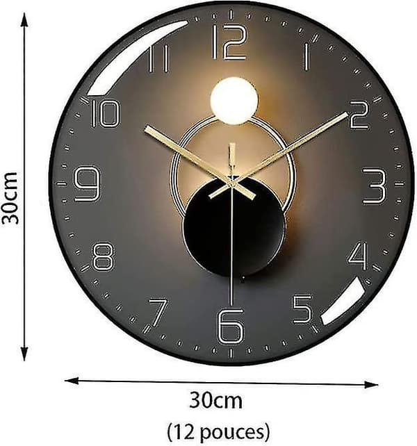 Modern Silent Wall Clock, 30 cm diameter väggpendel, Quartz Digital rund väggklocka (svart)