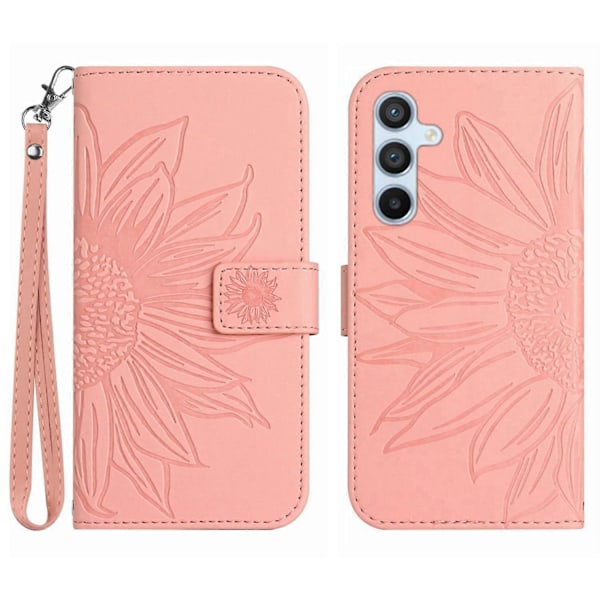 För Samsung Galaxy A35 5G Mobilskal Handledsrem Plånbok Solros Skydd Multicolor Style A