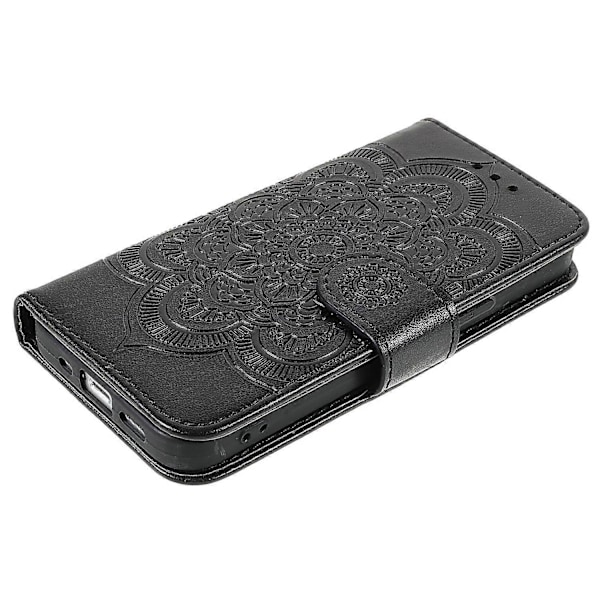 Präglad Mandala Blomma PU Läder Telefonställ Skydd Plånboksfodral med Rem för iPhone 13 6.1 tum Multicolor Style A
