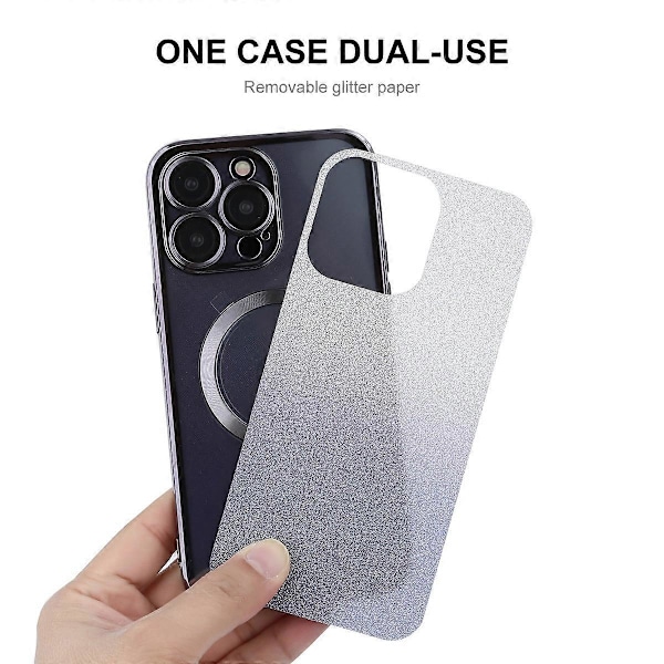 ENAKY HAT PRINCE TPU-etui til iPhone 14 Pro Max, kompatibelt med MagSafe, glitterpapir Multicolor Silver